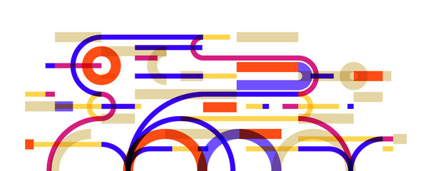 Fototapeta premium Geometric background with circles and lines vector art, abstract composition technical plan, flat minimal techno system.