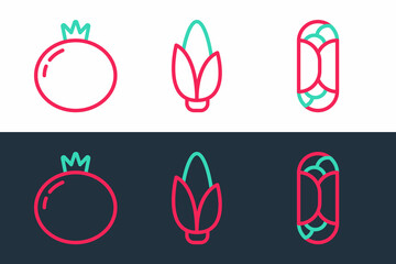 Set line Burrito, Tomato and Corn icon. Vector