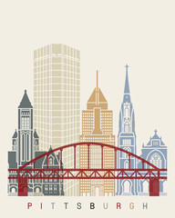 Pittsburgh V2 skyline poster - obrazy, fototapety, plakaty