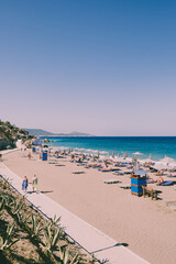 Beautiful Elli Beach with relaxing people in Rhodes Island, Greece - 27 ‎September, ‎2021
