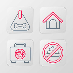 Set line No shit, Pet first aid kit, Dog house and collar icon. Vector