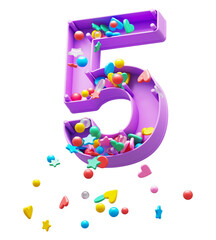 Falling down candy from a plastic box font. Number 5