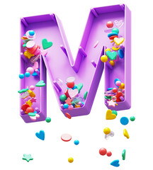 Falling down candy from a plastic box font. Letter M