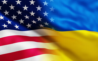 usa and ukraine flags, 3d render, 3d illustation
