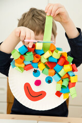 Paper plate clown. DIY games at home, activities for pre-school Kids. 5 minute crafts. Children joy...