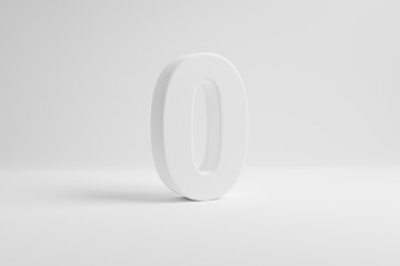 Number zero on white background. 3D rendering.