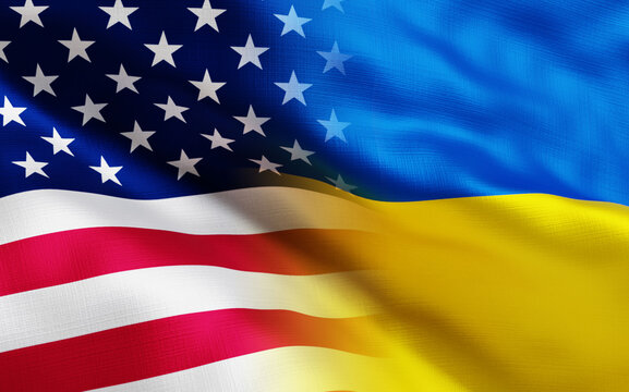 Usa And Ukraine Flags, 3d Render, 3d Illustation