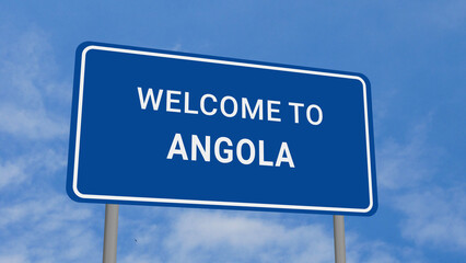 Welcome to Angola Road Sign on Clear Blue Sky