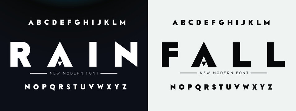 RAIN FALL Sports Minimal Tech Font Letter Set. Luxury Vector Typeface For Company. Modern Gaming Fonts Logo Design.
