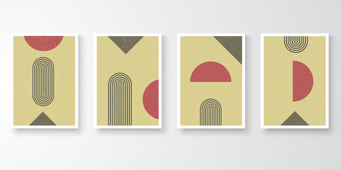 Set of retro wall art grunge line. Bauhaus vintage graphic design background. Story of abstract striped design collection vector illustration.