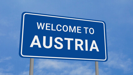 Welcome to Austria Road Sign on Clear Blue Sky
