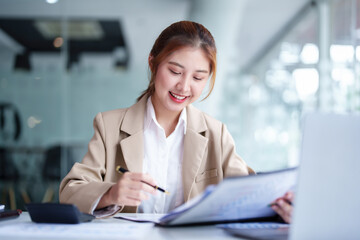 data analysis, plan, marketing, accounting, audit, Portrait of asian business woman planning...