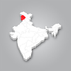 Political Map of India 3D Map of India and Map of Jammu and Kashmir are Marked in Red.