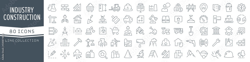 Aufkleber industry and construction line icons collection. big ui icon set in a flat design. thin outline icon