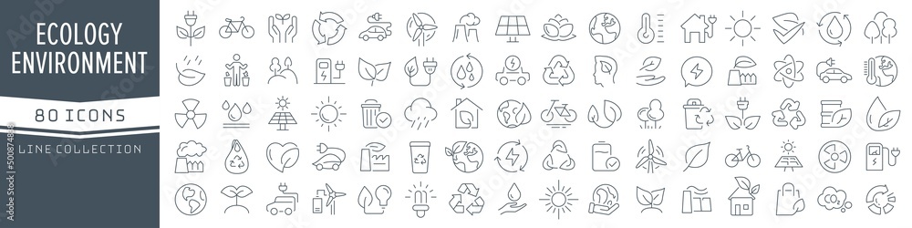 Poster Ecology and environment line icons collection. Big UI icon set in a flat design. Thin outline icons pack. Vector illustration EPS10
