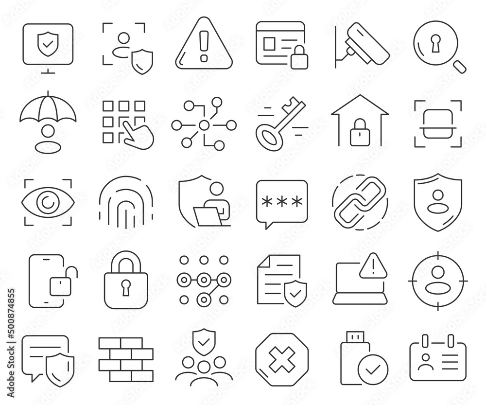 Poster security and protection line icons collection. thin outline icons pack. vector illustration eps10