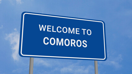 Welcome to Comoros Road Sign on Clear Blue Sky