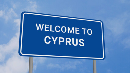 Obraz premium Welcome to Cyprus Road Sign on Clear Blue Sky
