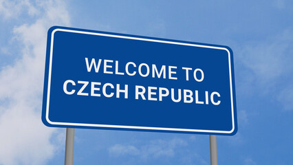 Obraz premium Welcome to Czech Republic Road Sign on Clear Blue Sky