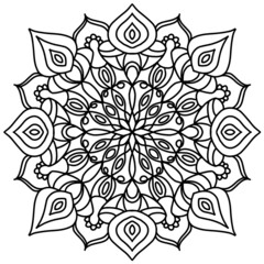  Simple Mandala Shape Vector Floral Decorative Elements. Easy mandala, doodle flower coloring pattern. Black and white circle flower ornament, ornamental round lace design. Hand drawn pattern.
