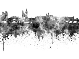 Prague skyline in black watercolor