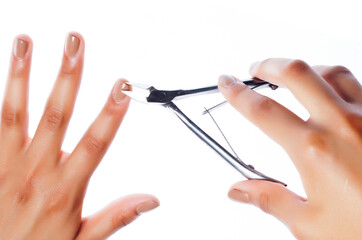 african taned hand doing manicure pedicure by itself isolated on white background