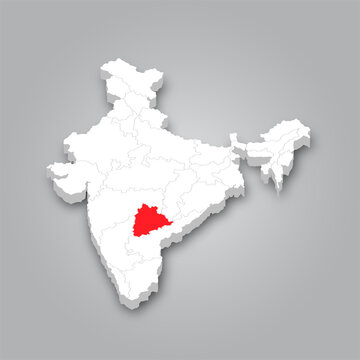 Telangana state location within India 3d map