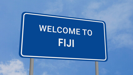 Welcome to Fiji Road Sign on Clear Blue Sky