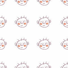 Simple doodle seamless pattern with cute baby faces. Perfect for T-shirt, poster and print. Hand drawn vector illustration for decor and design.