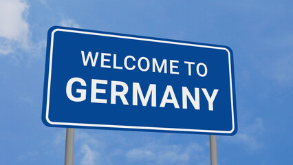 Welcome to Germany Road Sign on Clear Blue Sky