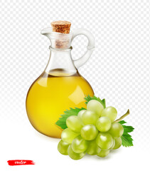 Grape oil in a bottle on isolated background. Vector realistic grape oil bottle.