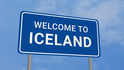 Welcome to Iceland Road Sign on Clear Blue Sky