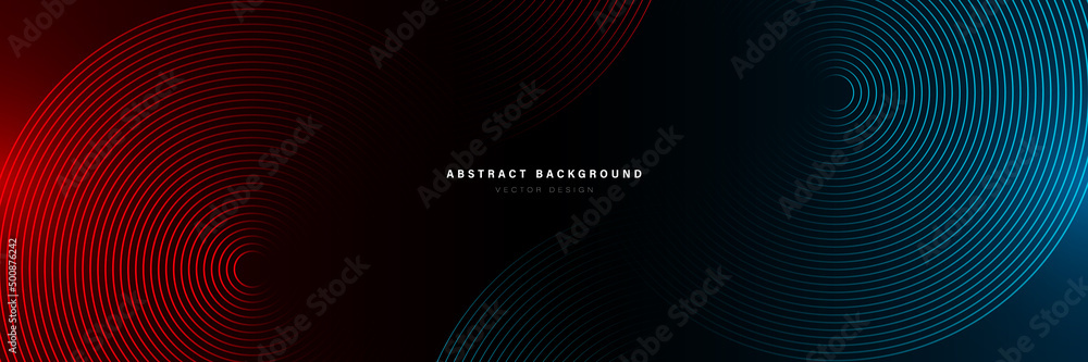 Wall mural abstract futuristic technology lines background with red and blue light effect. gradient circle line