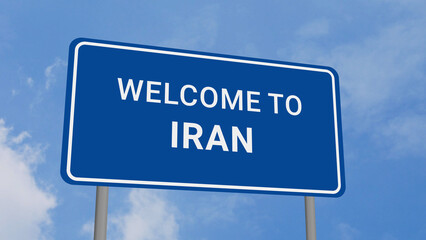 Welcome to Iran Road Sign on Clear Blue Sky