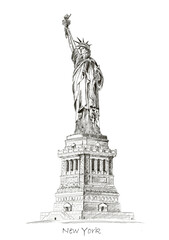 statue of liberty NEW YORK HAND DRAWING SKETCH POSTER LEAFLET