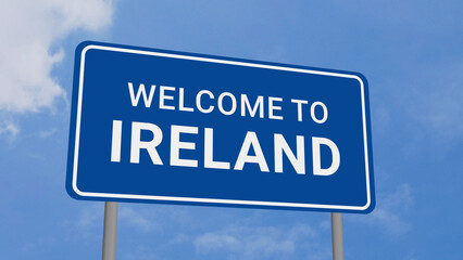 Welcome to Ireland Road Sign on Clear Blue Sky