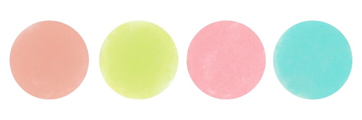 Set of colored circles. Hand-drawn strokes on white background. Round multicolored watercolor spots. Summer color palette.