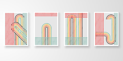 Retro wall art colorful stroke grunge line. Vintage graphic design background. Story of abstract striped design collection vector illustration.