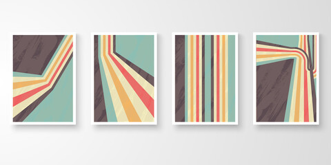 Retro wall art colorful stroke grunge line. Vintage graphic design background. Story of abstract striped design collection vector illustration.