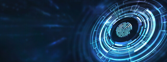 Internet, business, Technology and network concept. Fingerprint scan provides security. 3d illustration.