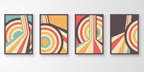 Retro wall art colorful stroke grunge line. Vintage graphic design background. Story of abstract striped design collection vector illustration.