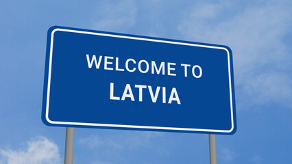 Welcome to Latvia Road Sign on Clear Blue Sky 