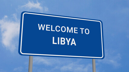 Welcome to Libya Road Sign on Clear Blue Sky 