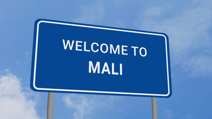 Welcome to Mali Road Sign on Clear Blue Sky 