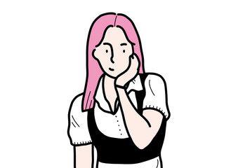 ピンクの髪のおしゃれな韓国人の女性。