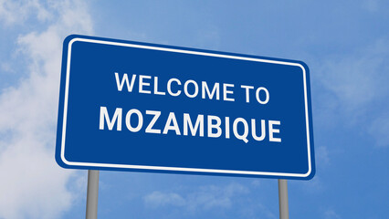 Welcome to Mozambique Road Sign on Clear Blue Sky 