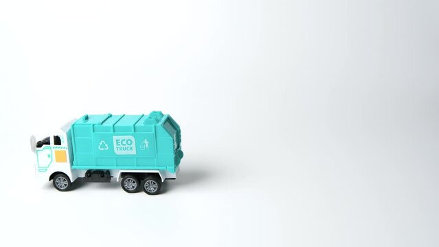 Clean Garbage truck with logo Eco truck and recycle bin symbol on white background                                  