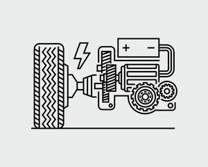 Electric Vehicle Drive Motor Vector Line Icon