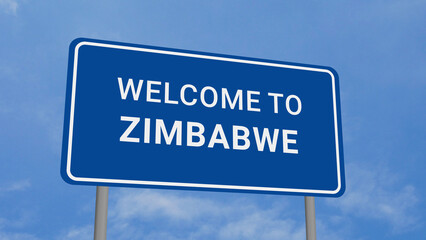 Welcome to Zimbabwe Road Sign on Clear Blue Sky 