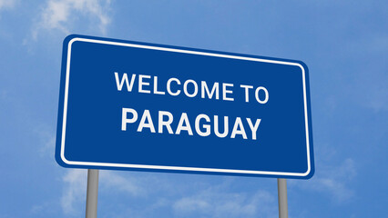 Obraz premium Welcome to Paraguay Road Sign on Clear Blue Sky 